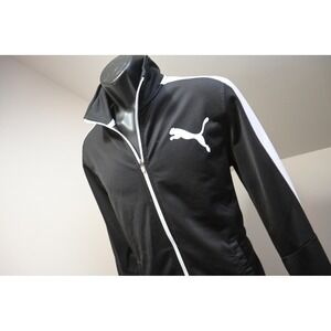 Puma Track Jacket Mens Medium Black White Full Zip Contrast Stripe Excellent